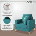 Adorn India Premium Chandler - 3 Years Warranty - 1 Seater Sofa Velvet Suede Fabric - Aqua Blue