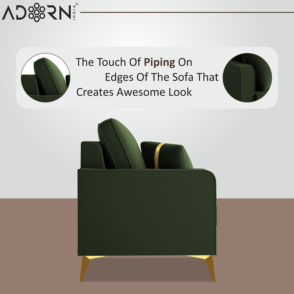 Adorn India Premium Chandler - 3 Years Warranty - 3+2+1 Sofa Set Velvet Suede Fabric - Green