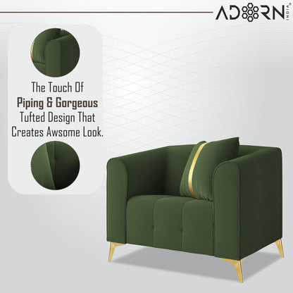 Adorn India Premium Mystic - 3 Years Warranty - 1 Seater Sofa Velvet Suede Fabric - Green