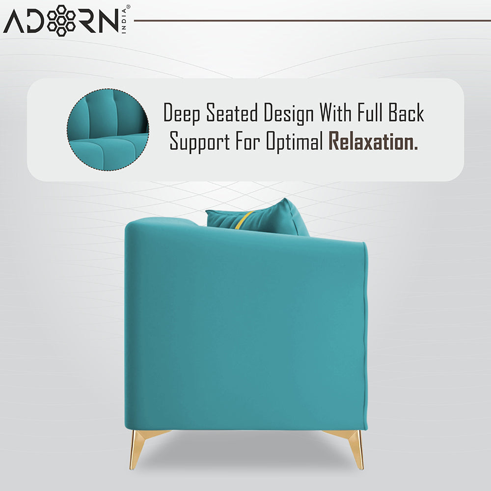 Adorn India Premium Mystic - 3 Years Warranty - 3+2 Sofa Set Velvet Suede Fabric - Aqua Blue