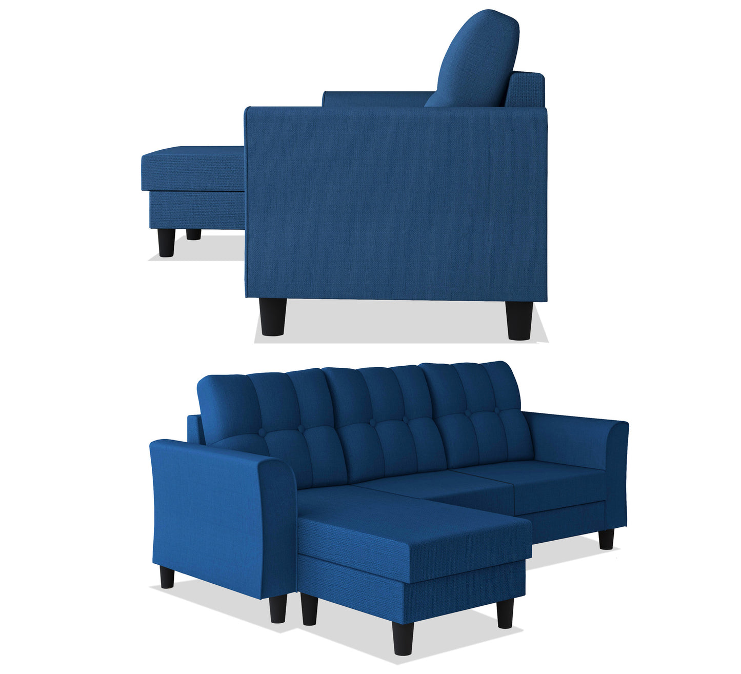 Adorn India Maddox Tufted L Shape 4 Seater Sofa Set (Blue) (3 Year Warranty)