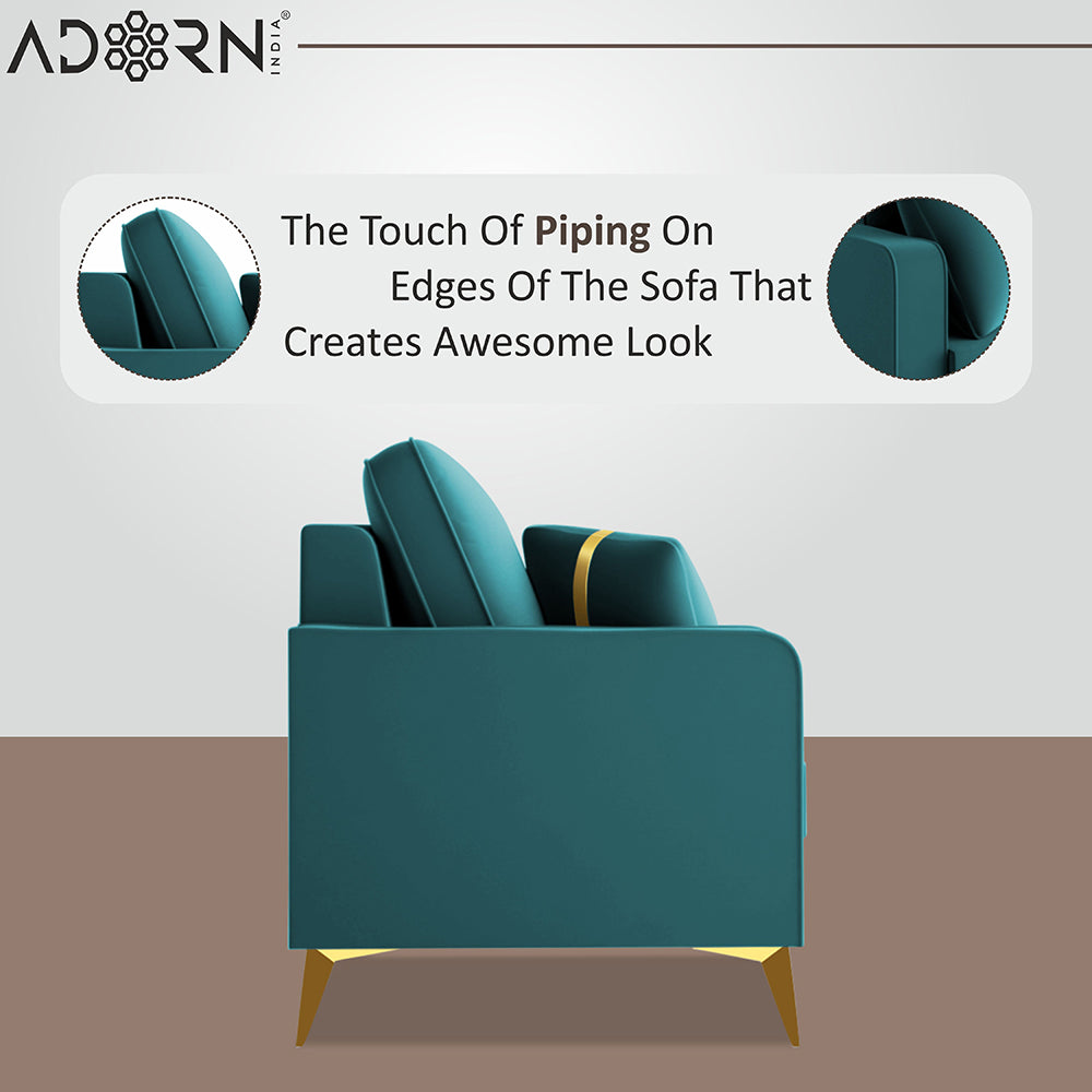 Adorn India Premium Chandler - 3 Years Warranty - 3+2+1 Sofa Set Velvet Suede Fabric - Aqua Blue