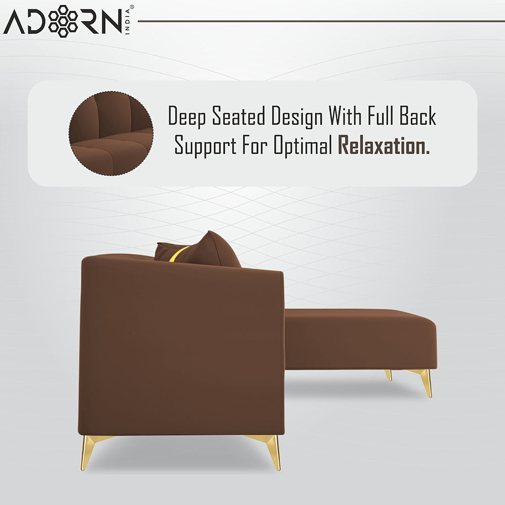 Adorn India Premium Mystic - 3 Years Warranty - L Shape 5 Seater Sofa Set Velvet Suede Fabric - Brown