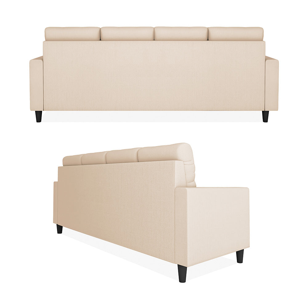 Adorn India Darcy L Shape 8 Seater Sofa Set with Center Table and 2 Ottoman Puffy (LHS) (Beige)