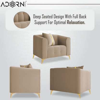 Adorn India Premium Mystic - 3 Years Warranty - 3+1+1 Sofa Set Velvet Suede Fabric - Beige