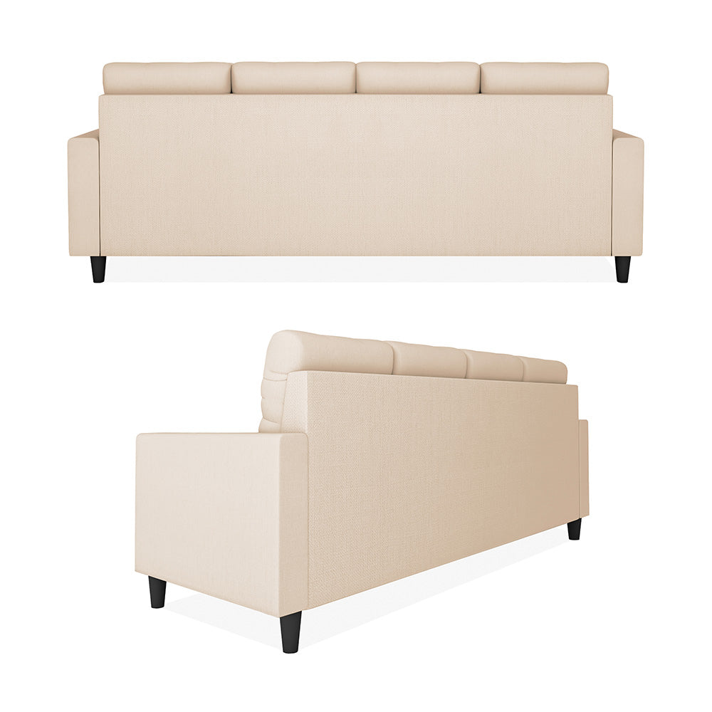 Adorn India Darcy L Shape 8 Seater Sofa Set with Center Table and 2 Ottoman Puffy (RHS) (Beige)