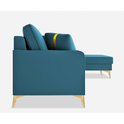 Adorn India Premium Chandler - 3 Years Warranty - L Shape 5 Seater Sofa Set -RHS-Velvet Suede Fabric - Aqua Blue