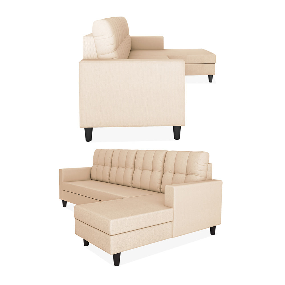 Adorn India Darcy L Shape 6 Seater Sofa Set (RHS) (Beige) (3 Year Warranty)