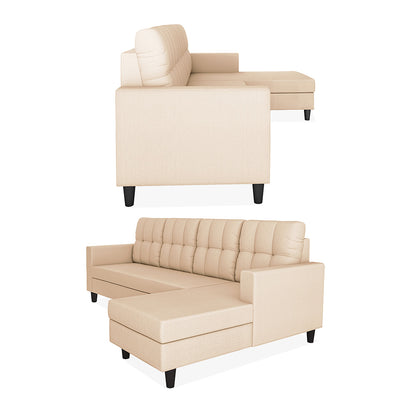Adorn India Darcy L Shape 6 Seater Sofa Set (RHS) (Beige) (3 Year Warranty)