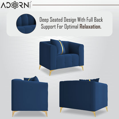 Adorn India Premium Mystic - 3 Years Warranty - 3+1+1 Sofa Set Velvet Suede Fabric - Blue