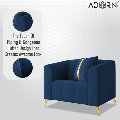 Adorn India Premium Mystic - 3 Years Warranty - 1 Seater Sofa Velvet Suede Fabric - Blue