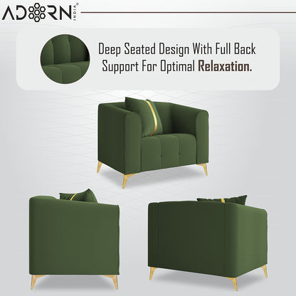 Adorn India Premium Mystic - 3 Years Warranty - 3+1+1 Sofa Set Velvet Suede Fabric - Green