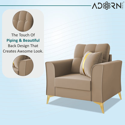 Adorn India Premium Maddox Tufted - 3 Years Warranty - 1 Seater Sofa Velvet Suede Fabric - Beige