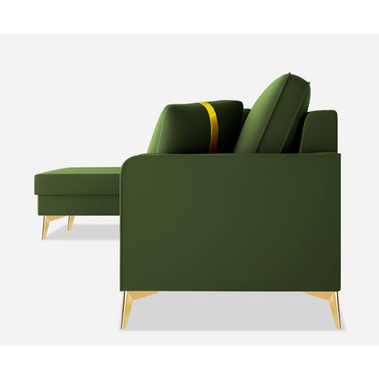 Adorn India Premium Chandler - 3 Years Warranty - L Shape 5 Seater Sofa Set -LHS- Velvet Suede Fabric - Green