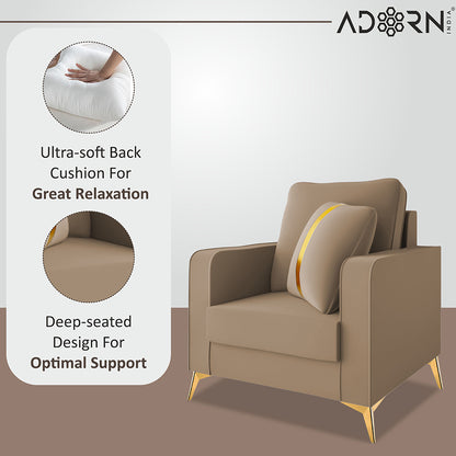 Adorn India Premium Chandler - 3 Years Warranty - 1 Seater Sofa Velvet Suede Fabric - Beige