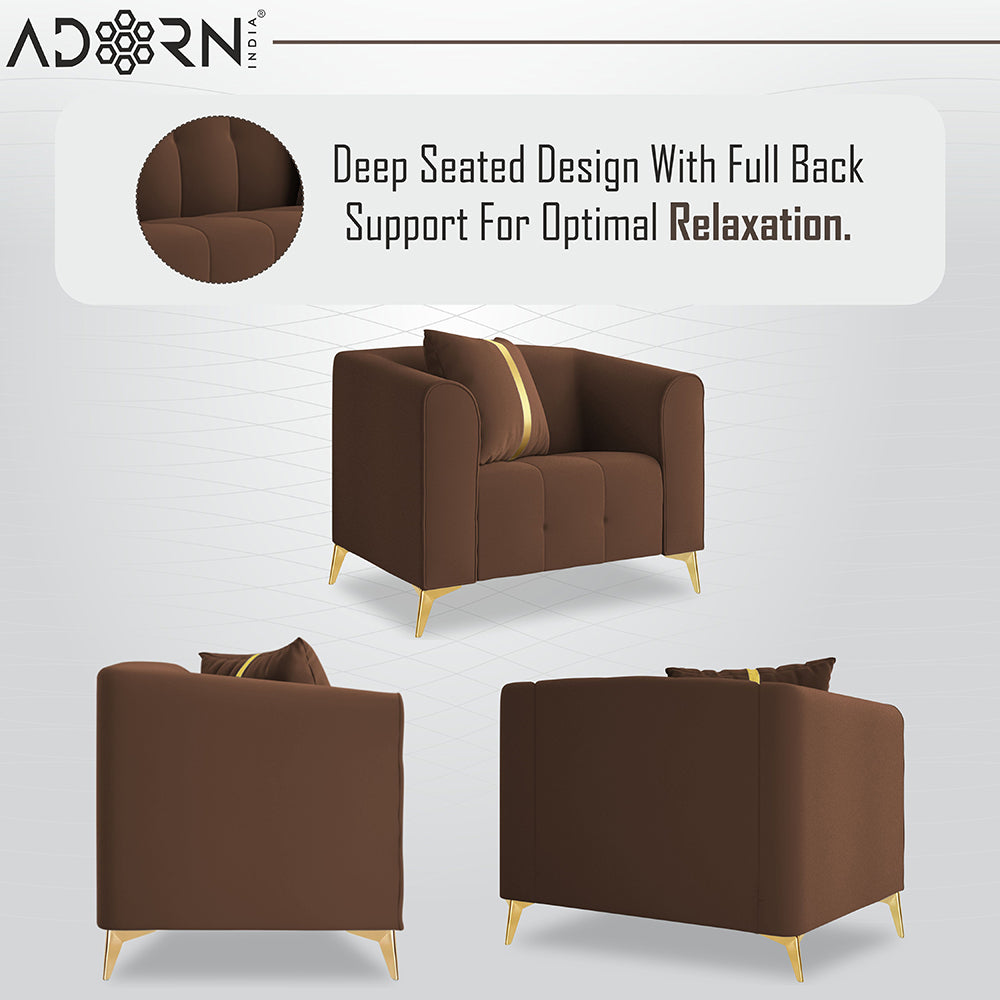 Adorn India Premium Mystic - 3 Years Warranty - 3+1+1 Sofa Set Velvet Suede Fabric - Brown