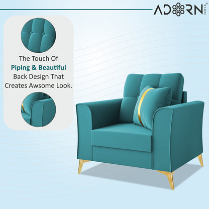 Adorn India Premium Maddox Tufted - 3 Years Warranty - 1 Seater Sofa Velvet Suede Fabric - Aqua Blue