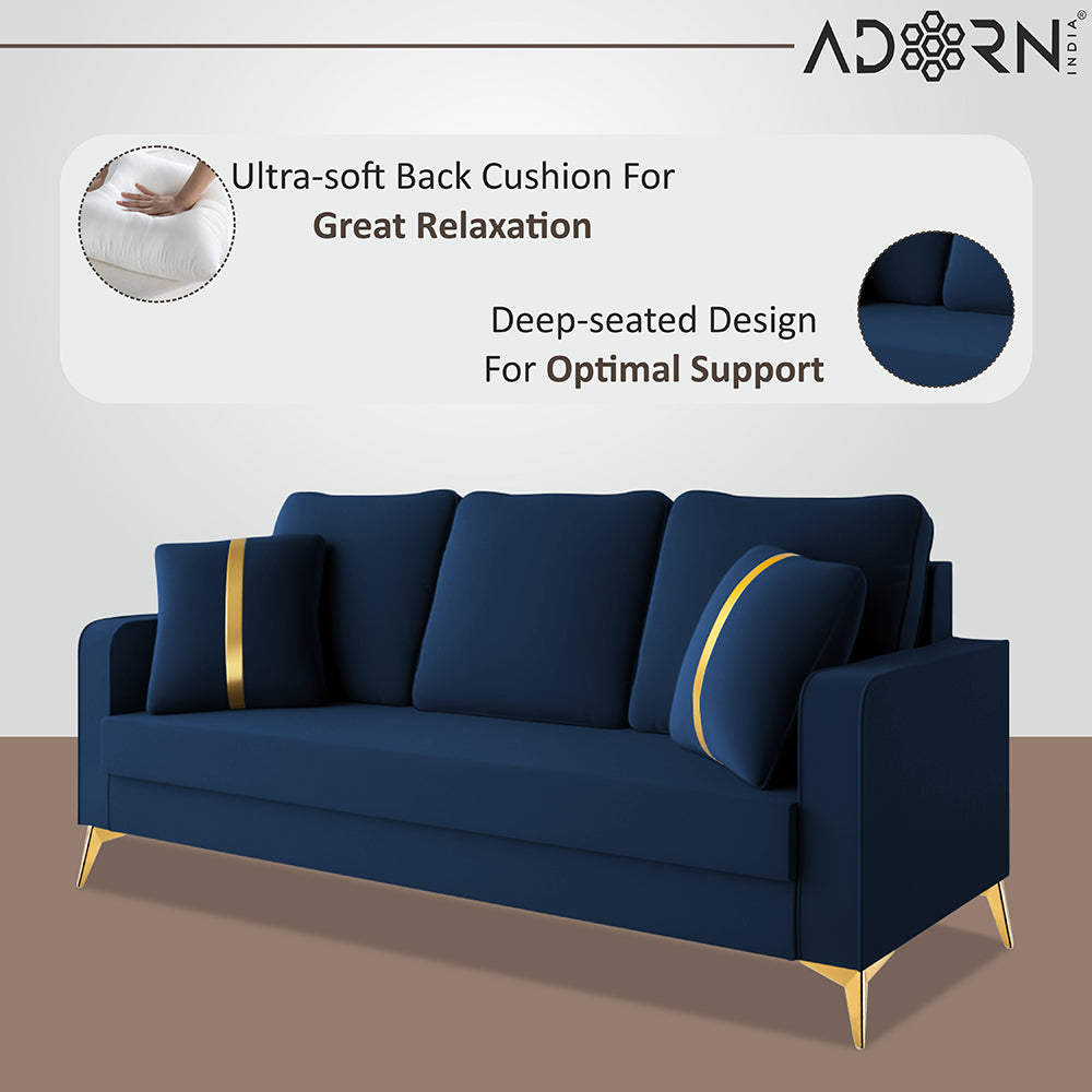 Adorn India Premium Chandler - 3 Years Warranty - 3+2 Sofa Set Velvet Suede Fabric - Blue