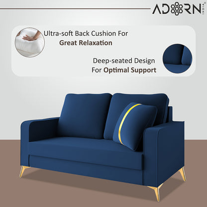 Adorn India Premium Chandler - 3 Years Warranty - 2 Seater Sofa Velvet Suede Fabric - Blue