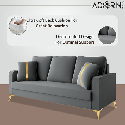 Adorn India Premium Chandler - 3 Years Warranty - 3+1+1 Sofa Set Velvet Suede Fabric - Grey