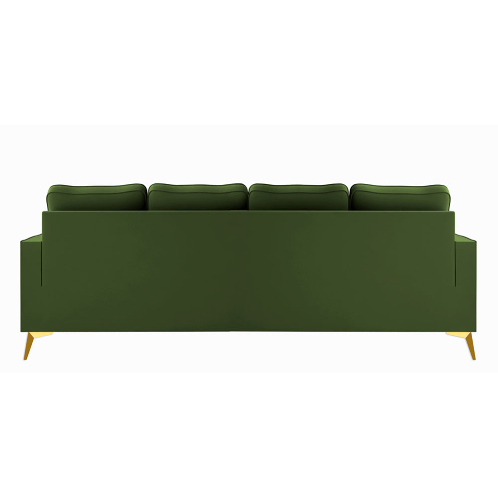 Adorn India Premium Chandler - 3 Years Warranty - L Shape 5 Seater Sofa Set -LHS- Velvet Suede Fabric - Green