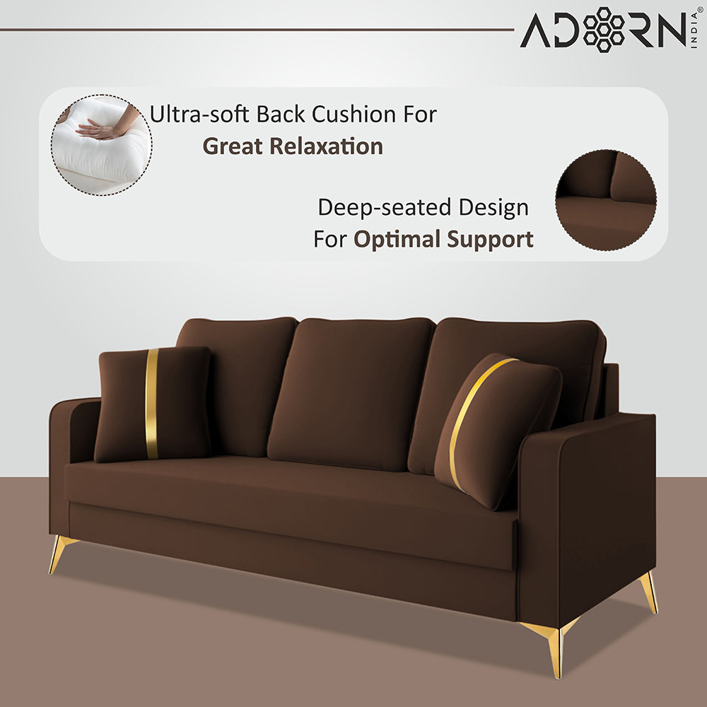 Adorn India Premium Chandler - 3 Years Warranty - 3+2+1 Sofa Set Velvet Suede Fabric - Brown