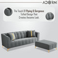 Adorn India Premium Mystic - 3 Years Warranty - L Shape 4 Seater Sofa Set Velvet Suede Fabric - Grey