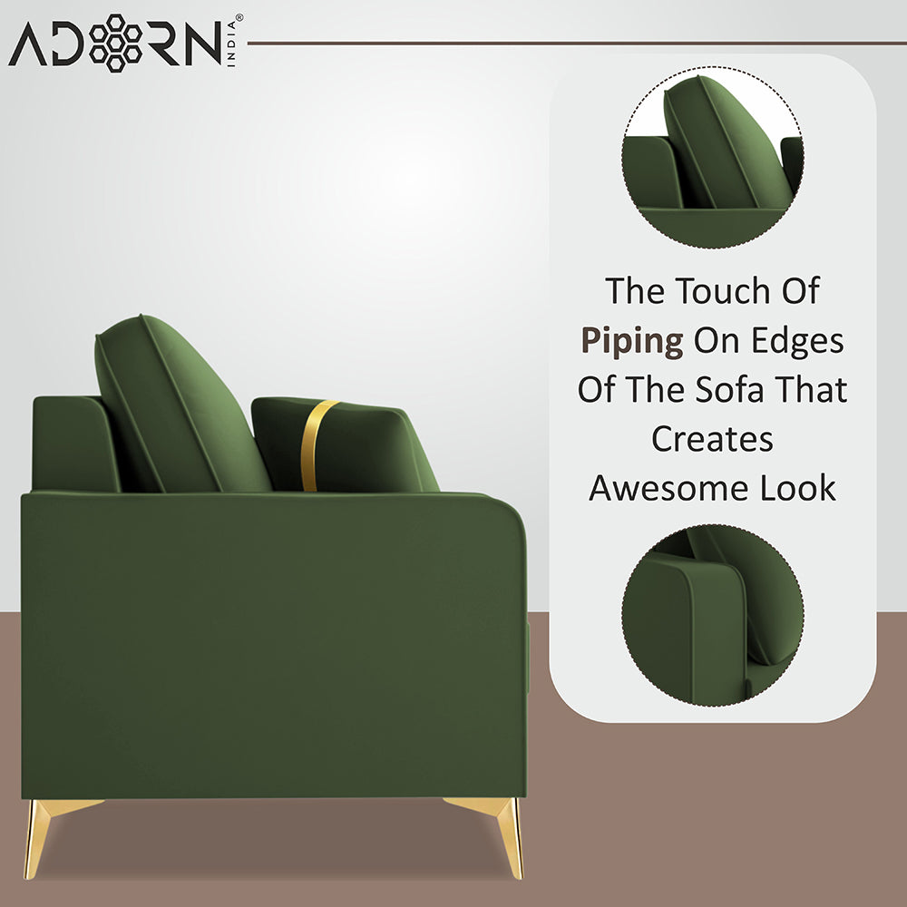 Adorn India Premium Chandler - 3 Years Warranty - 1 Seater Sofa Velvet Suede Fabric - Green