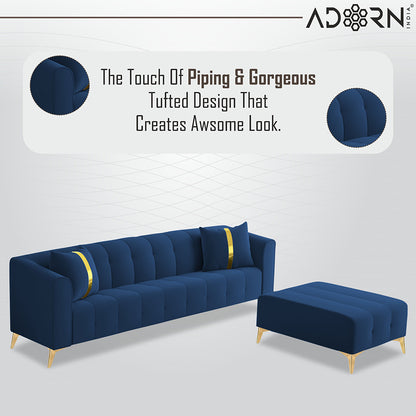 Adorn India Premium Mystic - 3 Years Warranty - L Shape 5 Seater Sofa Set Velvet Suede Fabric - Blue