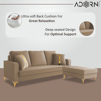 Adorn India Premium Chandler - 3 Years Warranty - L Shape 4 Seater Sofa Set Velvet Suede Fabric - Beige