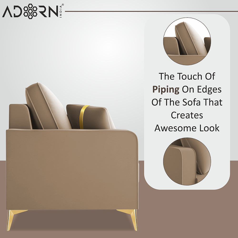 Adorn India Premium Chandler - 3 Years Warranty - 1 Seater Sofa Velvet Suede Fabric - Beige