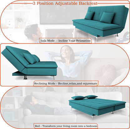 Adorn India New Aspen 3 Seater Sofa Cum Bed 4X6 Velvet (Aqua Blue) (2 Year Warranty)