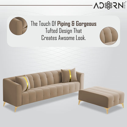 Adorn India Premium Mystic - 3 Years Warranty - L Shape 5 Seater Sofa Set Velvet Suede Fabric - Beige