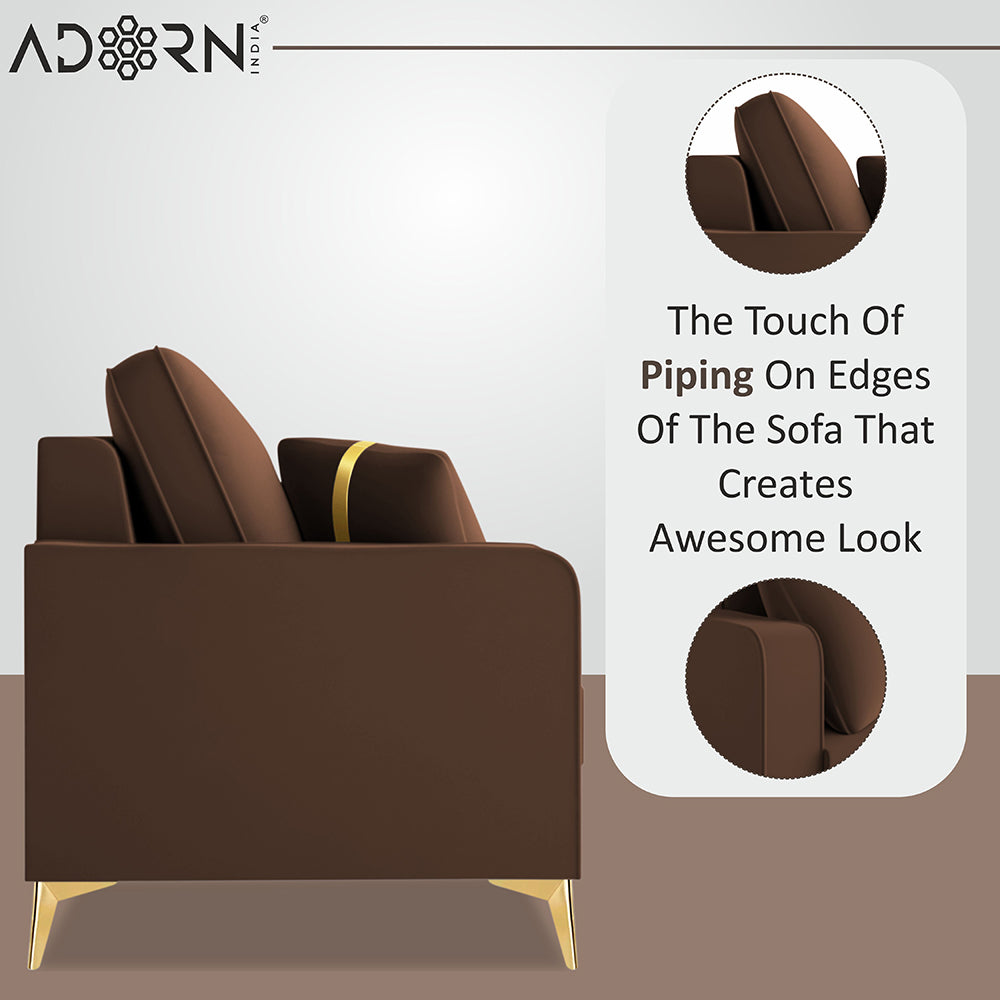 Adorn India Premium Chandler - 3 Years Warranty - 1 Seater Sofa Velvet Suede Fabric - Brown