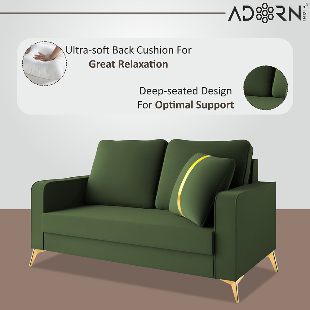 Adorn India Premium Chandler - 3 Years Warranty - 2 Seater Sofa Velvet Suede Fabric - Green