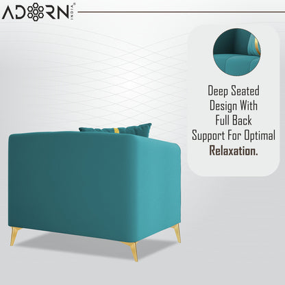 Adorn India Premium Mystic - 3 Years Warranty - 1 Seater Sofa Velvet Suede Fabric - Aqua Blue