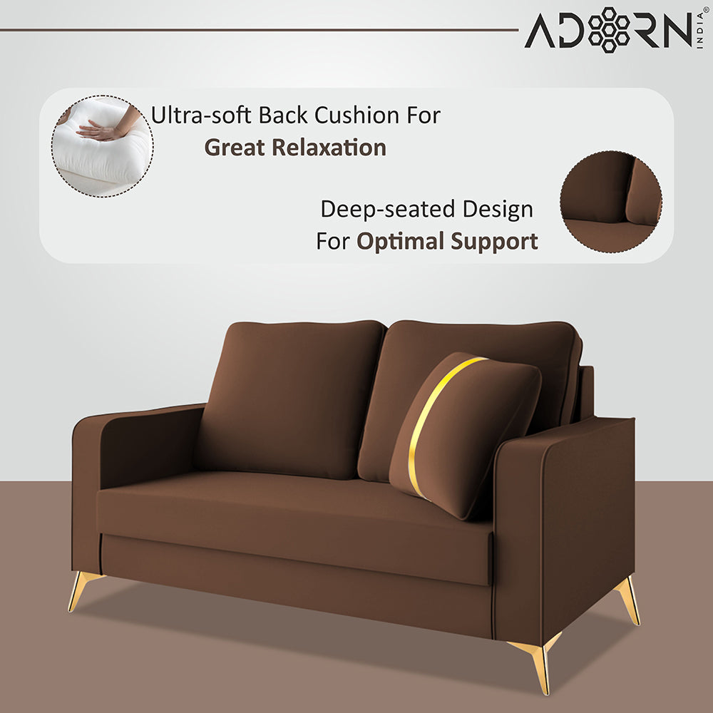 Adorn India Premium Chandler - 3 Years Warranty - 2 Seater Sofa Velvet Suede Fabric - Brown