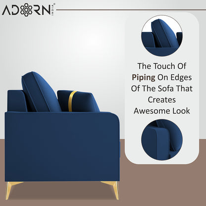 Adorn India Premium Chandler - 3 Years Warranty - 1 Seater Sofa Velvet Suede Fabric - Blue