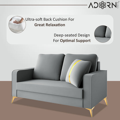 Adorn India Premium Chandler - 3 Years Warranty - 2 Seater Sofa Velvet Suede Fabric - Grey