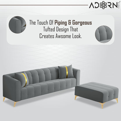 Adorn India Premium Mystic - 3 Years Warranty - L Shape 5 Seater Sofa Set Velvet Suede Fabric - Grey