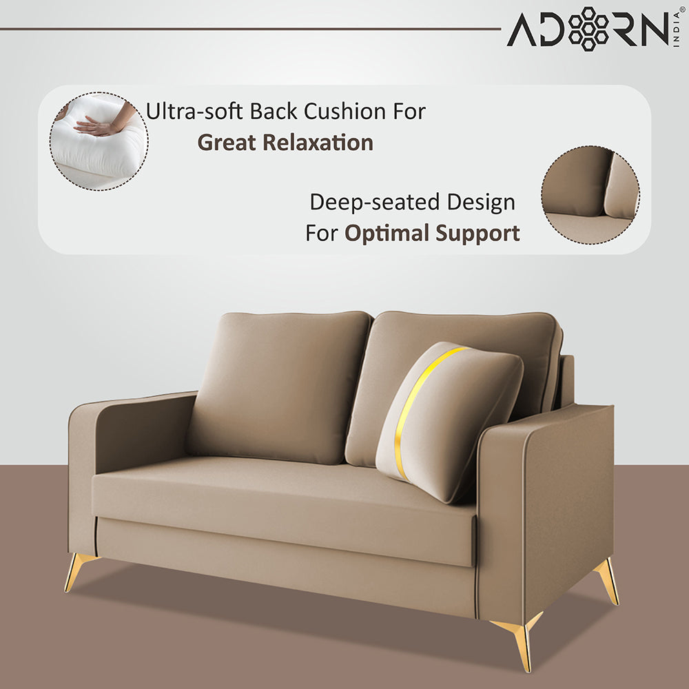 Adorn India Premium Chandler - 3 Years Warranty - 2 Seater Sofa Velvet Suede Fabric - Beige