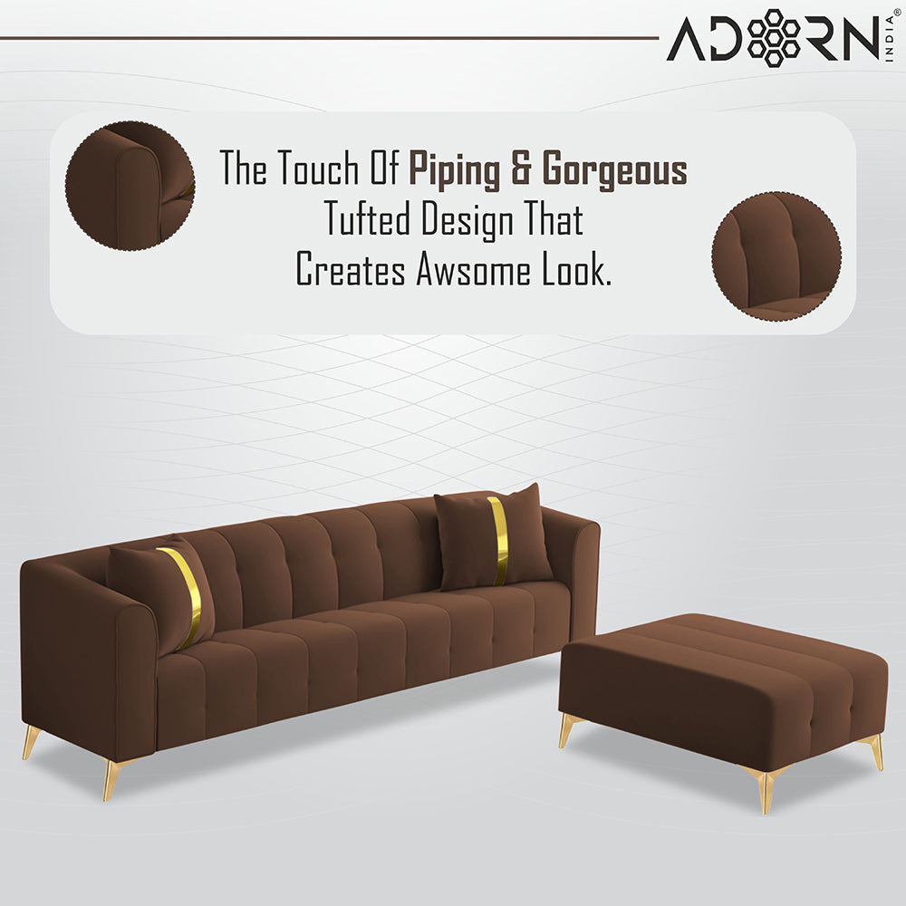 Adorn India Premium Mystic - 3 Years Warranty - L Shape 5 Seater Sofa Set Velvet Suede Fabric - Brown