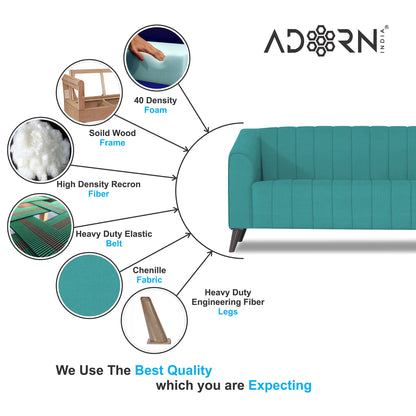 Adorn India Premium Laurel 3 Seater Sofa (Aqua Blue)