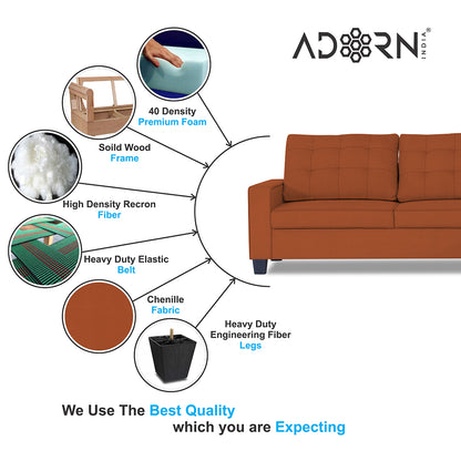Adorn India Premium Raptor L Shape 6 Seater Sofa Set (RHS) (Rust)