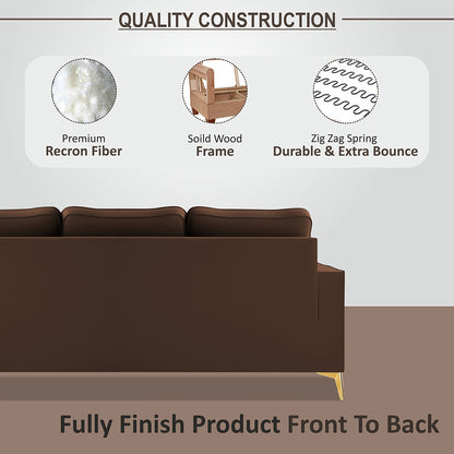 Adorn India Premium Chandler - 3 Years Warranty - 3 Seater Sofa Velvet Suede Fabric - Brown