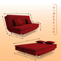 Adorn India Premium New Aspen 3 Seater Sofa Cum Bed 4X6 Velvet Suede with 2 Cushions (Color Red) and Suitable for All Indoor, with 3 Years Warranty