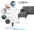 Adorn India Maddox Tufted L Shape 5 Seater Sofa Set LHS (Grey) (3 Year Warranty)