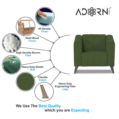 Adorn India Premium Laurel 1 Seater Sofa (Green)