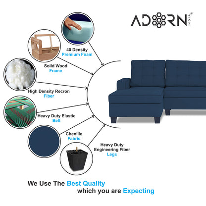 Adorn India Premium Raptor L Shape 6 Seater Sofa Set (LHS) (Blue)