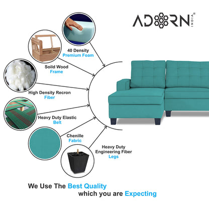 Adorn India Premium Raptor L Shape 6 Seater Sofa Set (LHS) (Aqua Blue)
